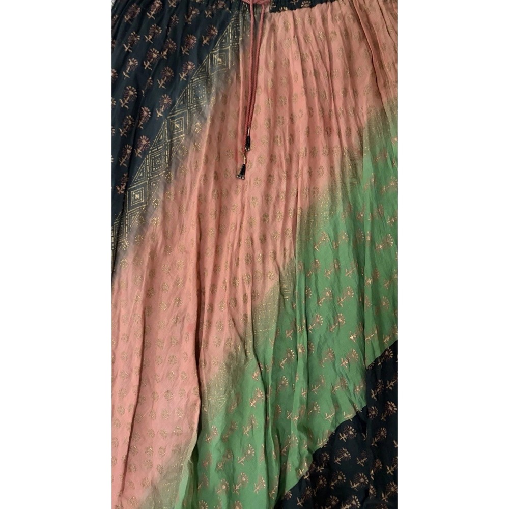 Boho Patchwork Maxi Skirt Free Size Cotton India Festival Hippie Gypsy Gold - Picture 3 of 8